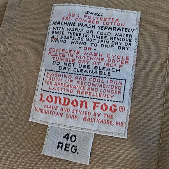 Original LONDON FOG Khaki Trench Coat Size 40 Reg w/Removable Thinsilate Lining - Picture 5 of 9